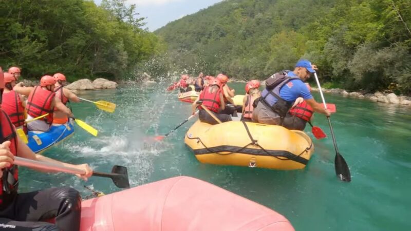 Grupni rafting na tirkiznoj reci Tari kroz šumoviti kanjon